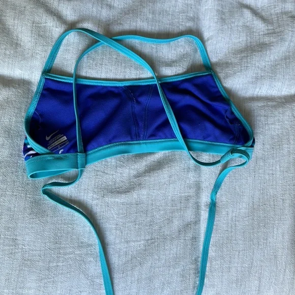 Nike Blue and Pink Swim Cross Back Tie Swim Top - Small - Picture 3 of 4